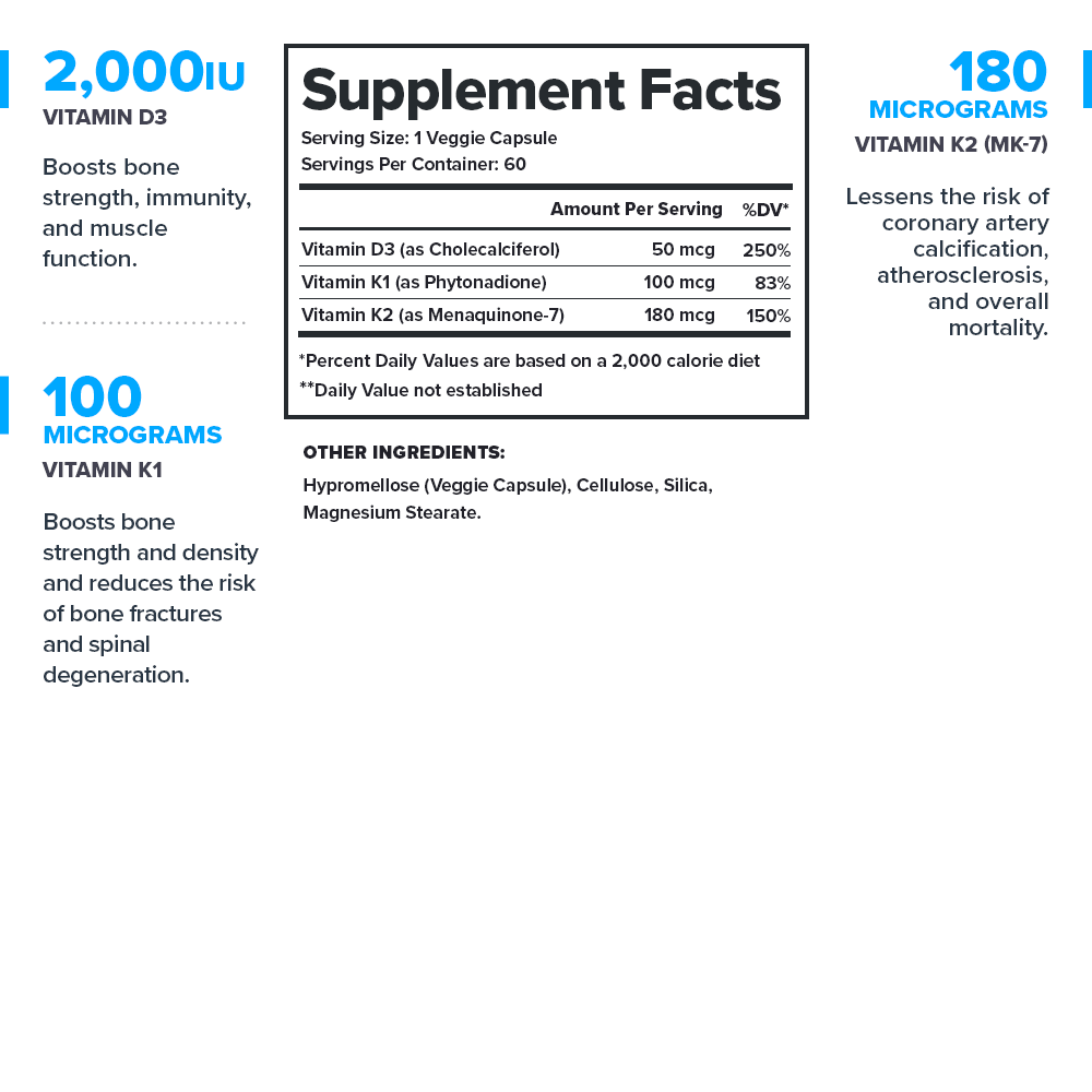 Vitamin D+K Essential Vitamins Supplement - 60 Servings