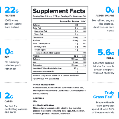 Whey+ Protein Isolate Powder naturally sweetened and flavored
