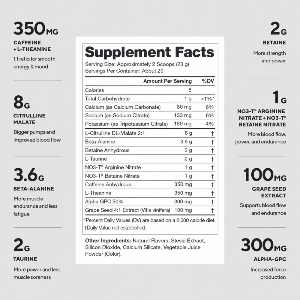Legion Pulse+ Pump Pre-Workout, 350mg Caffeine, Citrulline, Nitrates & Beta-Alanine, Fruit Punch, 20 Servings