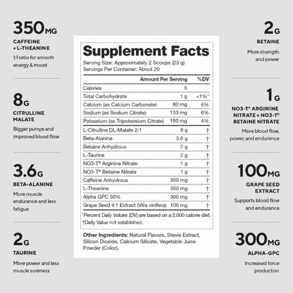 Legion Pulse+ Pump Pre-Workout, 350mg Caffeine, Citrulline, Nitrates & Beta-Alanine, Fruit Punch, 20 Servings