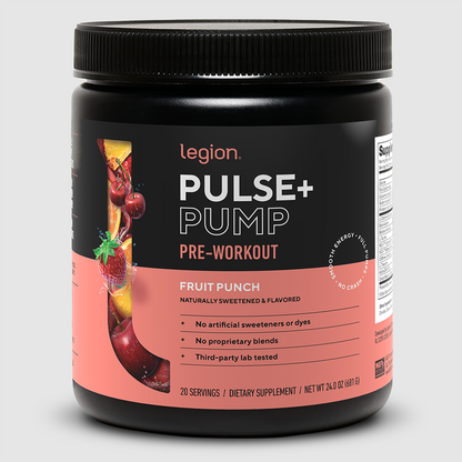 Legion Pulse+ Pump Pre-Workout, 350mg Caffeine, Citrulline, Nitrates & Beta-Alanine, Fruit Punch, 20 Servings